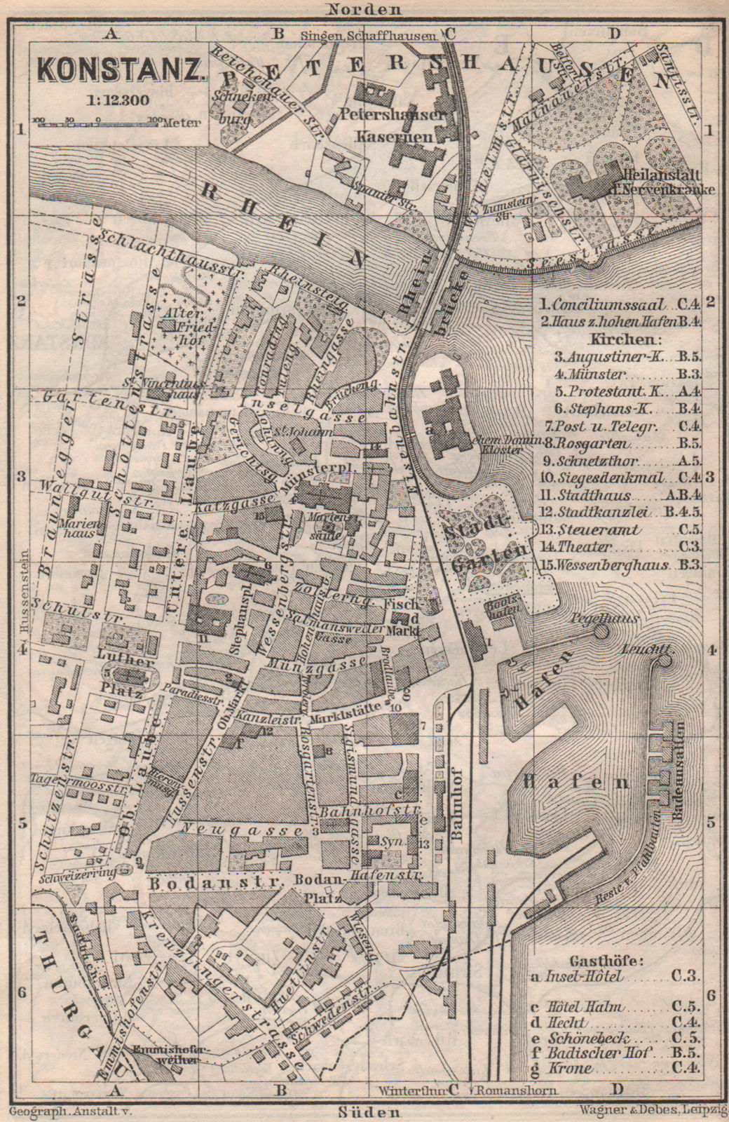 CONSTANCE. KONSTANZ. town city stadtplan. Germany karte. BAEDEKER 1897 old map